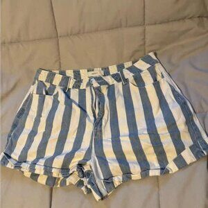 Forever 21 High Waist Blue and White Striped Shorts Size 12